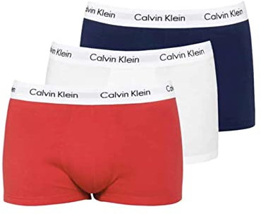 Calvin Klein Herren Boxershorts Low Rise Trunks aus Baumwolle mit Stretch, Mehrfarbig (White/Red Ginger/Pyro Blue), XS