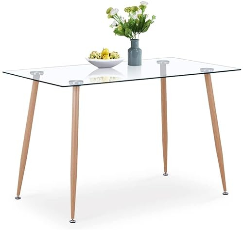GOLDFAN Esstisch aus Glas Rechteckiger Moderner Küchentisch mit Metallbeine für Wohnzimmer Esszimmer Büro, Natur