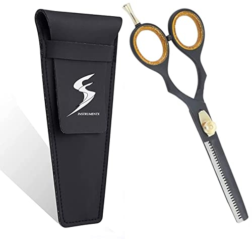 SS INSTRUMENTX Forbici per Sfoltire i Capelli, Forbici Parrucchiere Professionali per Sfoltire e Tagliare i Capelli, Forbici Barbiere Seghettate per Uomini, Donne e Bambini (5.5, Nera)