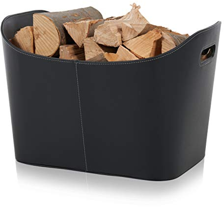 SULENO Holzkorb WEXFORD Brennholzkorb Kunstleder schwarz (XL - 35,5 x 55,0 x 42,5 cm)