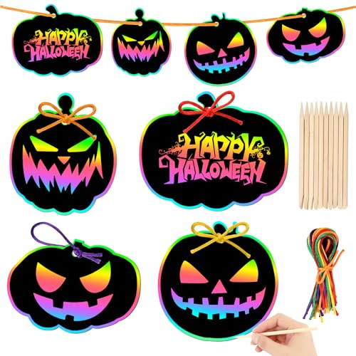 JULMELON 36Pcs Halloween Scratch Art Crafts for Kids, Party Ornaments Kit