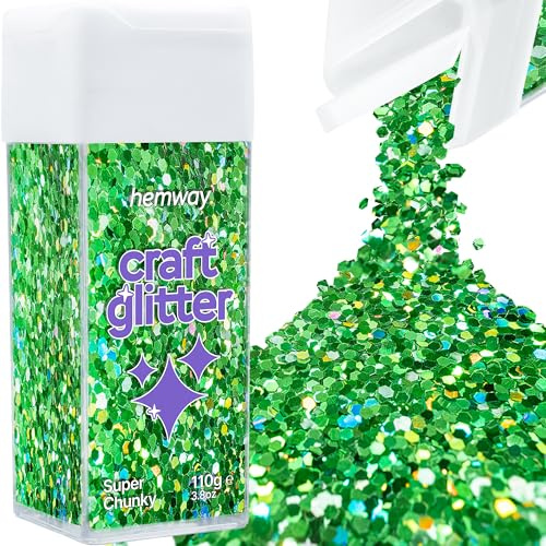 Hemway Craft Glitter Shaker Emerald Green Holographic 110g Super Chunky | for Resin & Epoxy Crafts, Christmas Art Supplies, Nail, Body, Face, Eye, Festival, Crafting, Slime, Sparkle