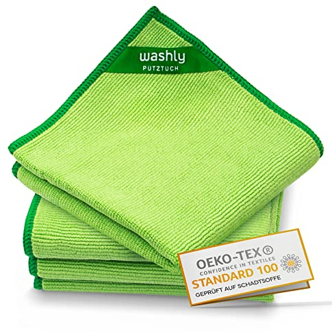 washly Putztücher 30 x 30 cm – 4 grüne Oeko-TEX Mikrofasertücher - Mikrofaser Putzlappen für den Haushalt - 430 GSM Microfaser Reinigungstuch - Putztuch extra dick Ultra saugstark weich fusselfrei