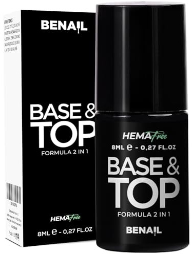 Benail Base e top coat Semipermanente con effetto extra-lucido fino alla rimozione, unghie Gel, resistente, elastica e autolivellante da 8 ml.