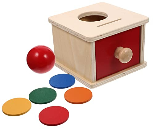 Toyvian Montessori Jouets en Bois 2 en 1 Objet Boîte à Baisse Permanence Boule avec Tiroir pour Bébés Petits Enfants