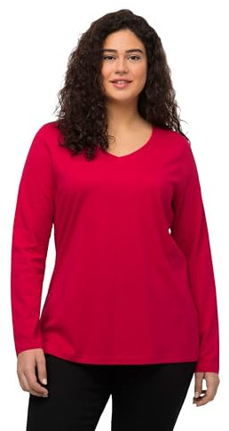 Ulla Popken Damen Langarm-v-shirt, Rot, 42-44 EU