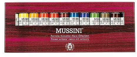 Schmincke - MUSSINI colori ad olio in resina finissima, set in cartone, 12 x 15 ml, 70 012 097