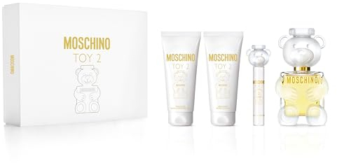 Moschino Toy 2 by Moschino for Women - Set regalo da 4 pezzi da 96,4 g EDP spray, 9,4 g EDP spray, lozione per il corpo da 96,4 g, gel doccia da 96,4 g