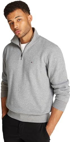 Tommy Hilfiger Herren Sweatshirt mit Reißverschluss Essential Fleece 1/4 Zip Troyer Kragen, Grau (Medium Grey Heather), XL