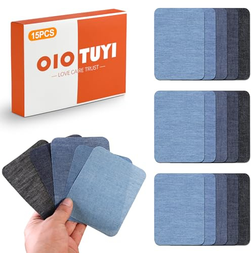 OioTuyi 15 stycken jeanslappar för strykning, stryklappar av bomull för jeans, jackor och gör-det-själv-väskor, mångsidiga tyglappar