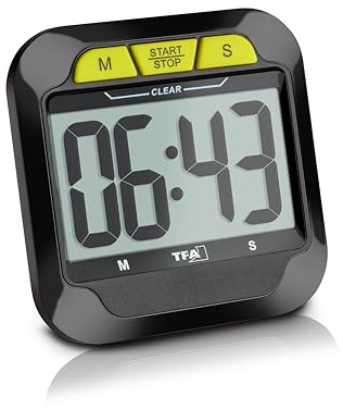 TFA Dostmann Digitaler Kurzzeitwecker & Stoppuhr 38.2054.01 – 99-Minuten Timer mit Magnet, Tisch- & Wandmontage, Alarm,– Ideal für Küche, Schule, Sport & Büro