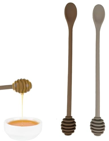 KGDUYC Confezione da 2 cucchiai per miele, bastoncini di miele, cucchiaio per sciroppo, frullatore per long drink (silicone), cucchiaio per marmellata