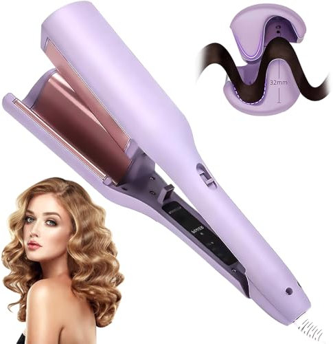 Gobesty Mermaid Hair Waver, 32mm Wave Curling Iron with 4 Gears Temperature, V Shaped Heating French Wave Curling Iron for Women, Egg Roll Beach Waver Hair Curler for Short/Medium/Long Hair(Purple)