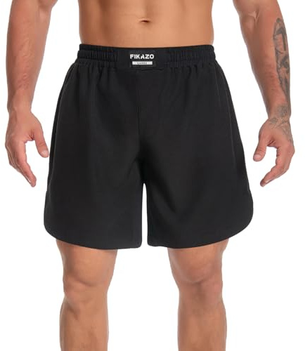 Fikazo MMA Shorts für Herren – No Gi BJJ Grappling Shorts für Muay Thai, Boxen, Kampf, Wrestling und Kampftraining, Schwarz, Groß