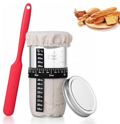 Aarcyye Sauerteig Starter Set, 730ml Sauerteigbro Backbehälter, Glass Sourdough Starter Kit, Sourdough Starter Kit, Sauerteig Glas, Fermentationsglas, Wiederverwendbarer Sauerteig Brot Backzubehör