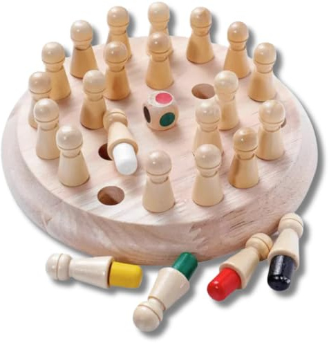 Lucknel® Montessori minnesspel i trä – färgade minnesfigurer med färgkub – pedagogiskt spel för barn – främjar koncentration, logik och finmotorik – familjespel från 3 år
