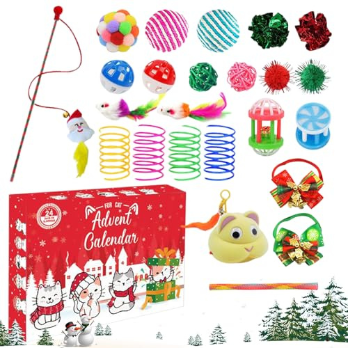 Adventskalender för kattleksaker, 24 dagar jul adventskalender för katter, festliga gåvor för vuxna katter entusiaster, tonåringar och familj