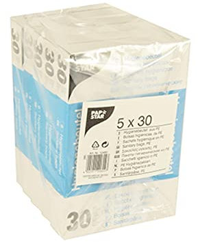 Hygiene Artikel Bolsa higiénica 28,5 cm x 8 cm x 7 cm, Color Blanco, en Caja dispensadora, 5 x 30 Unidades