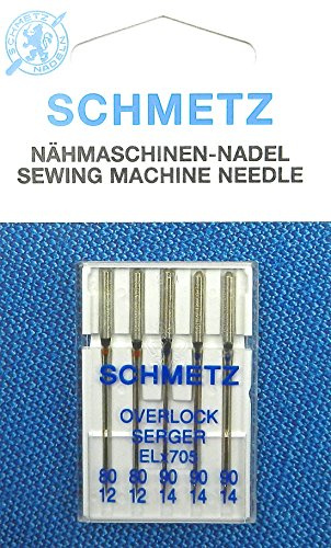 Schmetz Overlock / Serger Sewing Machine Needles Assortment (Flat Shank) ELx705 Thickness Size 80/12 & 90/14