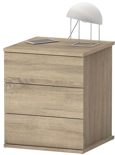 MUEBLES PITARCH | Mesita de Noche 3 Cajones con guías metálicas Dormitorio, Roble Cambrian, 48,5x41x40cm (Alto x Ancho x Fondo) Cajonera pequeña, Moderna, Modelo Diana