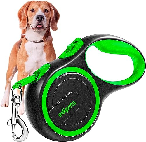 Edipets, Utbyggbar hundrem, Infällbar, 3, 5 och 8 meter, Flexibelt band för utbildning och promenad, med säker och broms, design och bekvämt grepp (Grön, 5 meter <50kg)