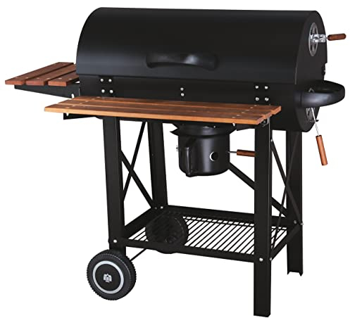 Tarrington House Louisiana Holzkohle-grillwagen mit Rollen und Aschefänger, Abklappbare Beistelltische, hitzebeständiger Griff, schwarz