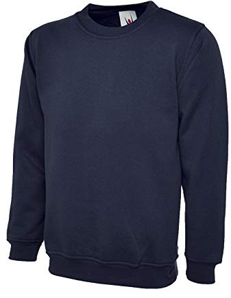 Mad Ink Plain Classic Crewneck Sweatshirt Jumper Top (L, Navy)