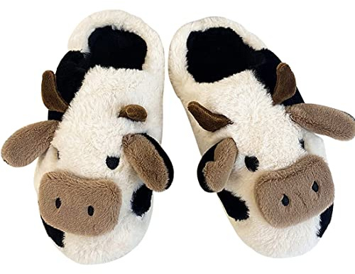 NIBESSER Cow Slippers for Women Fuzzy Plush Comfy Slippers Winter Warm Cozy Animal House Sliders Thick Sole Soft Pillow Slippers Novelty Shoes Indoor Outdoor