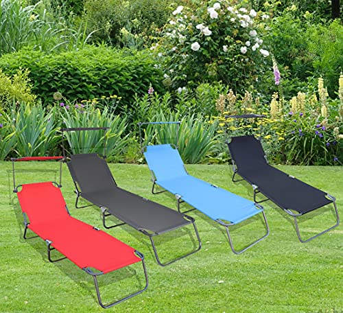 VCM Sonnenliege klappbar | Gartenliege faltbar, leicht und kompakt | Liegestuhl für Balkon, Strand und Camping mit verstellbarem Sonnendach | Anthrazit