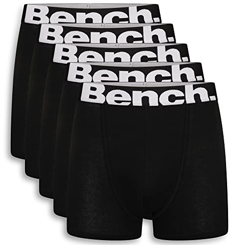 Bench Men's Sutteer Boxer Short Multipack, Black, Elasticated Logo Waistband, 5 Pack, Super Soft, Premium Cotton Blend, Comfortable Men's Underwear, XX Large