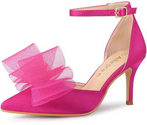 Allegra K Women's Bow Tie Ankle Strap Stiletto High Heels Pumps Hot Pink 9 UK/Label Size 11 US