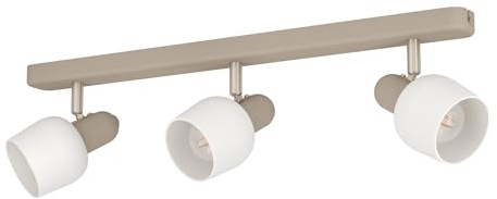 EGLO Corato Takspotlight, taklampa med 3 justerbara spotlights | armatur i sandfärgad metall, matt nickel och vitt glas, takspotlight med E14-sockel