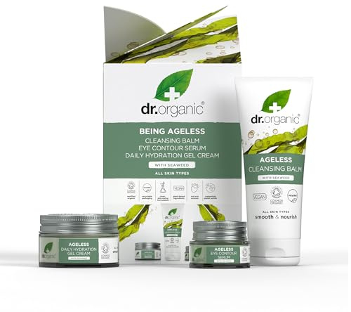 Dr Organic Ageless Skincare Set with Organic Seaweed Cleansing Balm, Face Cream & Eye Serum, Moisturising, Fine Lines, Wrinkles, Gift Set, Vegan, Cruelty-Free, Paraben & SLS-Free, Certified Organic