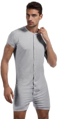 DLSMDOUS Mameluco elástico para Hombre Pijama de una Pieza Manga Corta Mono | Pijama de una pieza cómodo y elástico, diseño sexy, ideal para uso nocturno y momentos de ocio en el hogar