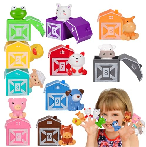 Wisplye Fingerpuppe Montessori Spielzeug ab 1 2 3 Jahre, Bauernhof Lernspielzeug Kleine Tier Sortierspiel - Zählen, Passend, Sortier, Stapel, Motorikspielzeug, Geschenk Kleinkinder (10 Stück)