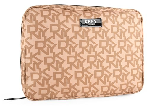 DKNY - Kosmetiktasche Groß & Schminktasche - Elegante Make Up Tasche und Cosmetic Bag für Damen, Beige explodiertes Logo