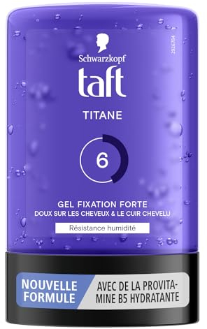 Schwarzkopf Taft Frisiergel, Titan-Gel, Feuchtigkeitsbeständigkeit, starke Fixierung, weich auf den Haaren, langer Halt, ohne Klebstoff, Formel Provitamin B5, 300 ml