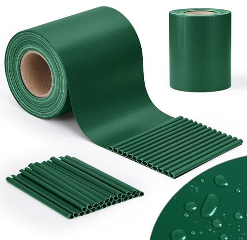 jarolift Tiras de protección visual de PVC, valla de jardín, valla para balcón, resistente al agua y al viento, juego completo con 25 clips, 40 m (largo) x 19 (ancho) cm, verde oscuro