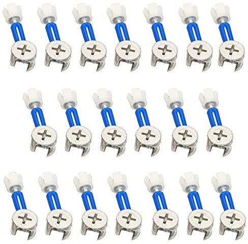 3-in-1 Furniture Connecting Kit,20 Sets Fitting Screw Eccentric Cam and Bolts Fitting Dowels, Eccentric Cam Lock Ø15mm and M6x40mm Dowel Screws, Pre-Inserted Ø10mm Plastic Nut (Blue, 32mm)