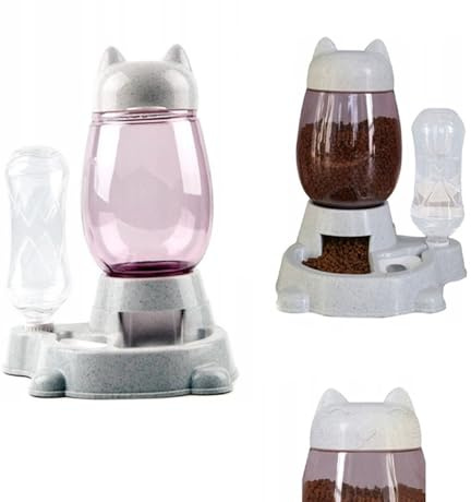 QLS Wasser- und Futterspender 2in1 für Katzen Hunde 2,2L Trockennahrung Grau