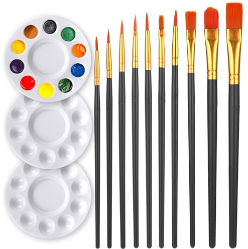 10 Stück Pinsel und 3 Stück Mischpalette Aquarellpinsel Gouache Pinsel Malpalette Malerei Ölfarben Brush mit Holzgriffen Mischpalette Aquarellpalette Palette Set für Wasserfarben Acryl und Öl Malerei