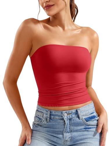 ZAAYO Axelfri tubtopp dam bandeau topp Y2K smal passform crop top sexig sommartoppar dubbelfodrad linne topp