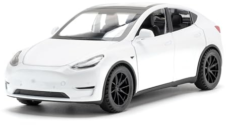 TOPRON Tesla Model Y 1:32 Modellino, Giocattolo Elettronico in Lega Pressofusa con Funzione di Arretramento, con Luci e Musica, mini Veicolo Giocattolo come Regalo per Bambini (Bianco)