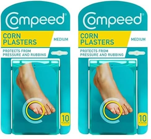 Compeed Corn Medium Size Plasters, 10 Hydrocolloid Plasters, Foot Care, Fast Natural Corn Removal, Dimensions: 1.7 cm x 6.0 cm (Pack of 2)