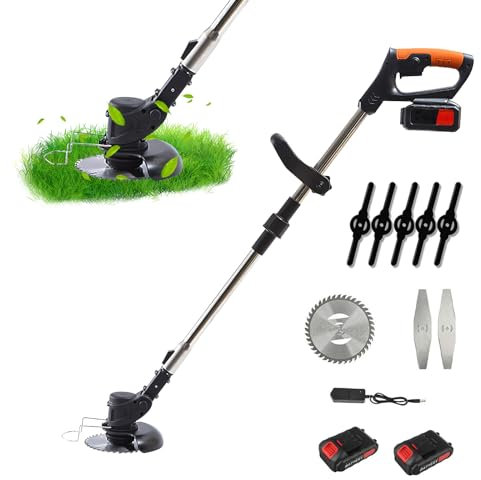 Cortadora eléctrica de césped plegable, 21 V 13000 mAh cortacésped inalámbrico cortadora de césped alimentado por batería cortadora de césped para un corte rápido del jardín, pilas y cargador incluido