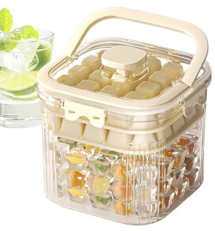 Cubo de almacenamiento de hielo, congelador contenedor de hielo | Caja de hielo con tapa de sellado y 2 bandejas | Contenedor de refrigerador con cuchara para bar, hotel, accesorios de barman