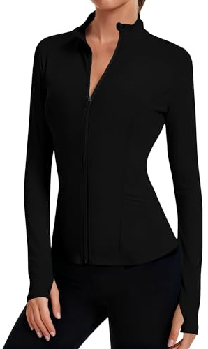 LOMON Athletic Jacket Women Womens Black Cropped Jacket Womens Workout Tops Fall Shirts Yoga Top Full Zip Up Black L