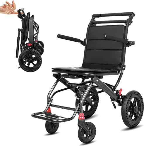 Silla de ruedas plegable y ligera para personas mayores y discapacitadas, ideal para viajes en avión y uso al aire libre con reposapiés