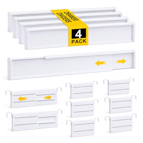 Gigmeta 4er Set Kunststoff Schubladentrenner für Innenlänge 34–59cm & Höhe＞7cm Schubladen, Verstellbar Schubladentrenner für Kleiderschrank, Schlafzimmer, Kommode, Küche, Büro