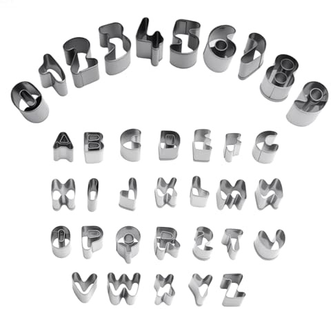 Emporte-pièce set de 37 lettres et chiffres pour biscuits anniversaires Noël acier inoxydable argenté